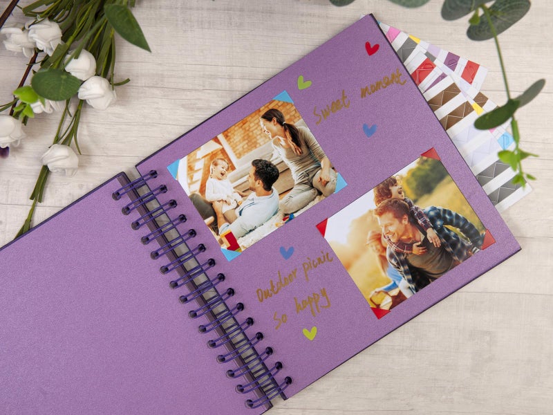 potricher 8 x 8 Inch DIY Scrapbook Photo Album 80 Pages Thick Kraft Blank Purple Paper Memory Book for Wedding and Anniversary Family (Purple, 8 Inch) - Image 3